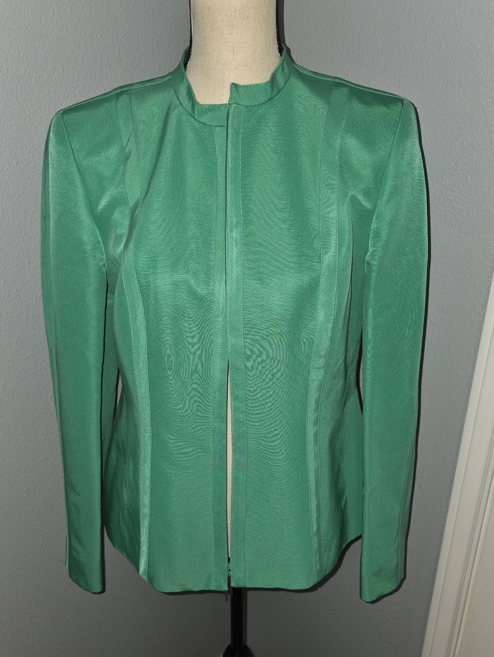 Structured Green Stand-Collar Blazer
